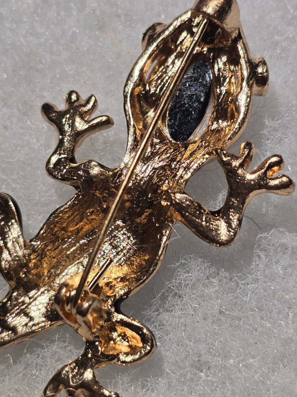 Gecko Brooch – Gold Tone Black Enamel Crystal Lizard Pin